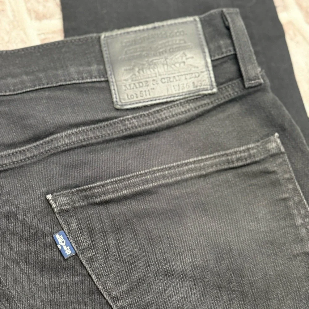 Levi's Made & Crafted 511 Black Stretch 36x32 Premium Denim Slim Fit Jeans Big E